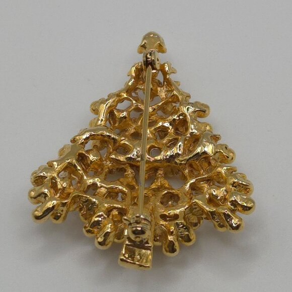 Eisenberg Brooch Gold Tone Christmas Tree White Lights Holiday Joy Festive Pin - Picture 16 of 16